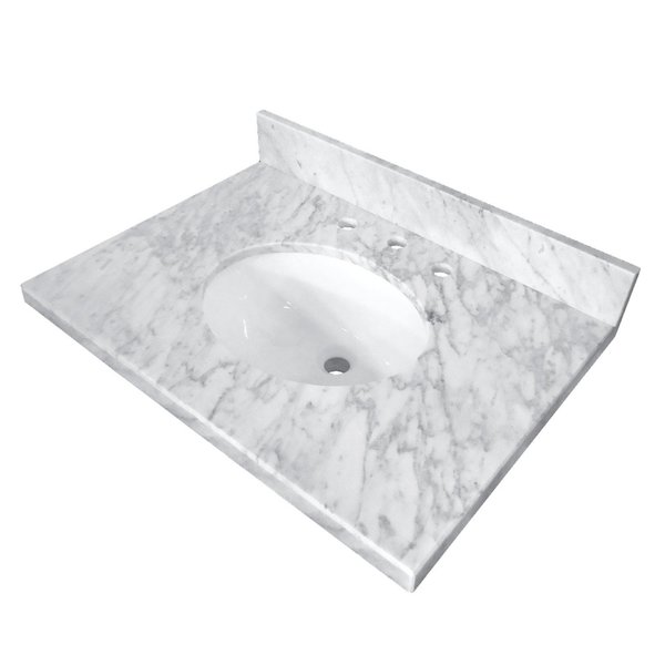 Fauceture KVPB3022M38 30" X 22" Marble Vanity Top W/Undermnt Sink, Carrara Marble KVPB3022M38